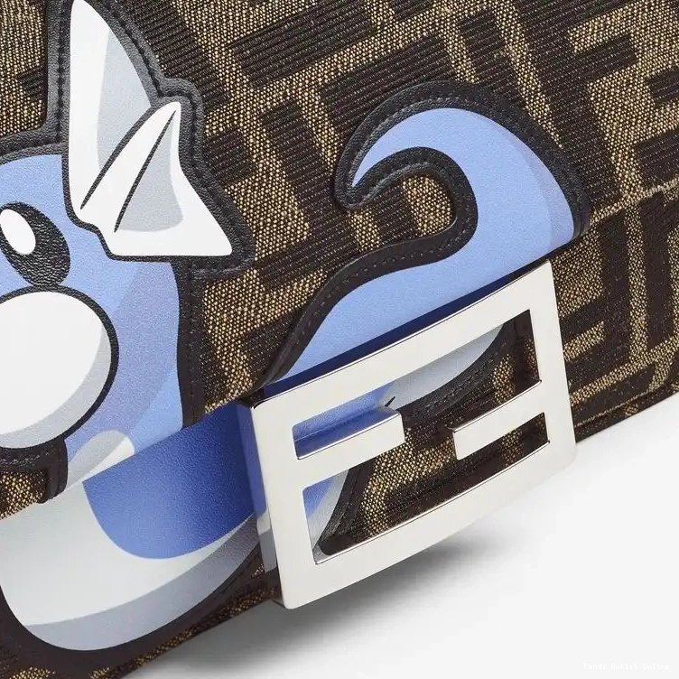 Affordable Dragon Fendi Blue Fabric FF Mini In Bag Baguette Brown Pokmon Motif 0522